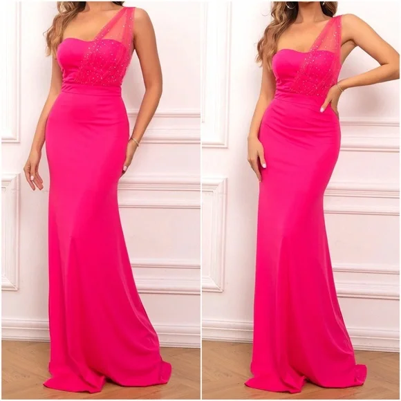 Luxurious One Shoulder Evening Formal Wedding Dress - Picture 7 of 8